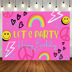 Lofaris Lets Party Rainbow Pink Happy Birthday Backdrop