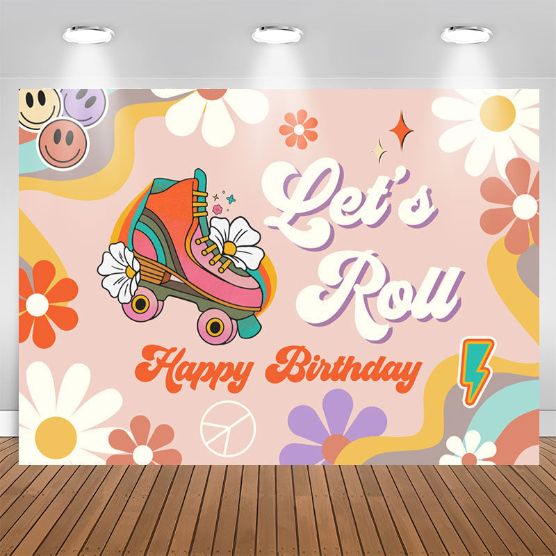 Lofaris Lets Roll Groovy Rainbow Happy Birthday Backdrop