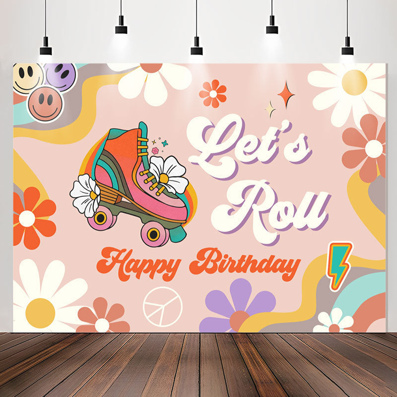 Lofaris Lets Roll Groovy Rainbow Happy Birthday Backdrop