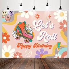Lofaris Lets Roll Groovy Rainbow Happy Birthday Backdrop