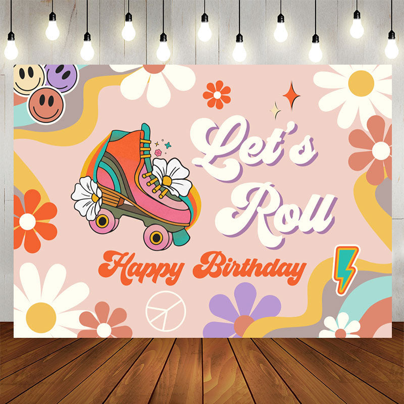 Lofaris Lets Roll Groovy Rainbow Happy Birthday Backdrop