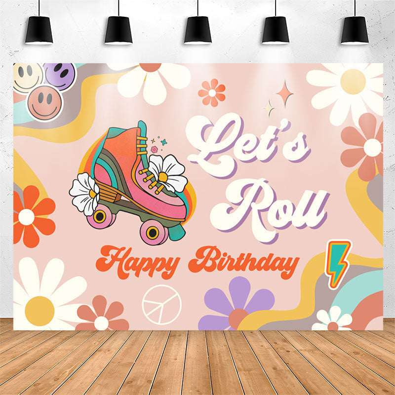 Lofaris Lets Roll Groovy Rainbow Happy Birthday Backdrop