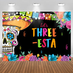Lofaris Lets Three Floral Fiesta Kids 3rd Birthday Backdrop