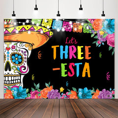 Lofaris Lets Three Floral Fiesta Kids 3rd Birthday Backdrop