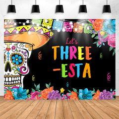 Lofaris Lets Three Floral Fiesta Kids 3rd Birthday Backdrop