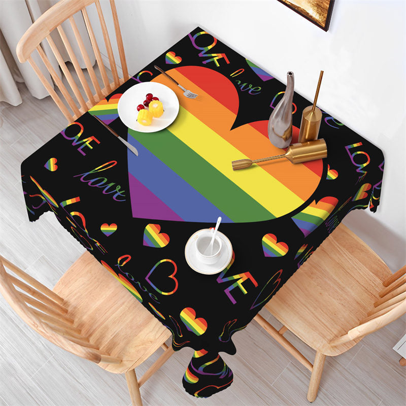 Lofaris Lgbt Rainbow Heart Pattern Love Square Tablecloth