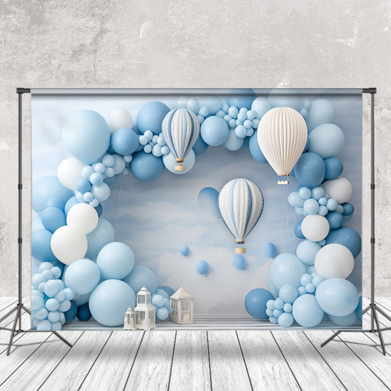 Lofaris Light Blue Arch Balloon Birthday Cake Smash Backdrop