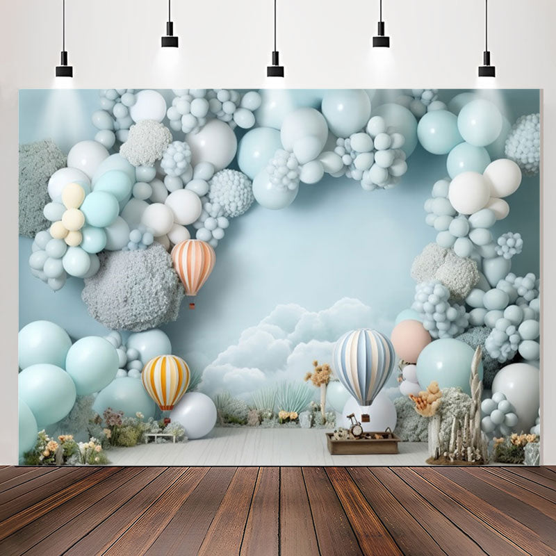 Lofaris Light Blue Balloon Hot Air Birthday Backdrop