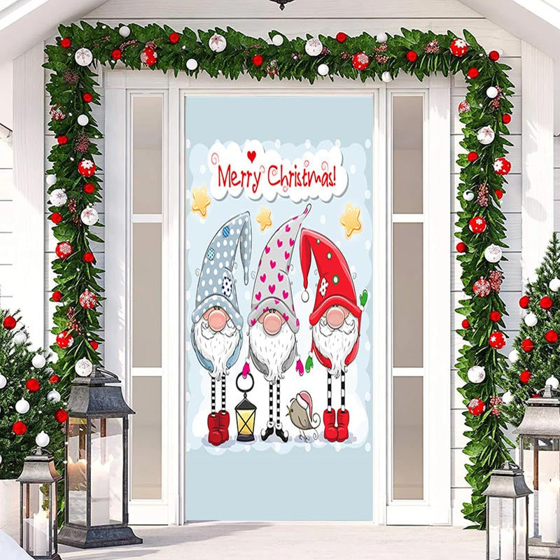 Lofaris Light Blue Cute Elf Merry Door Cover For Christmas