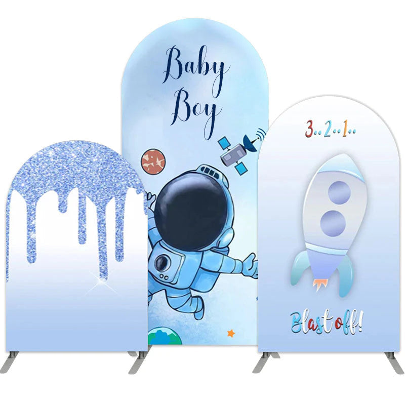 Lofaris Light Blue Glitter Astronaut Double Sided Arch Backdrop Kit