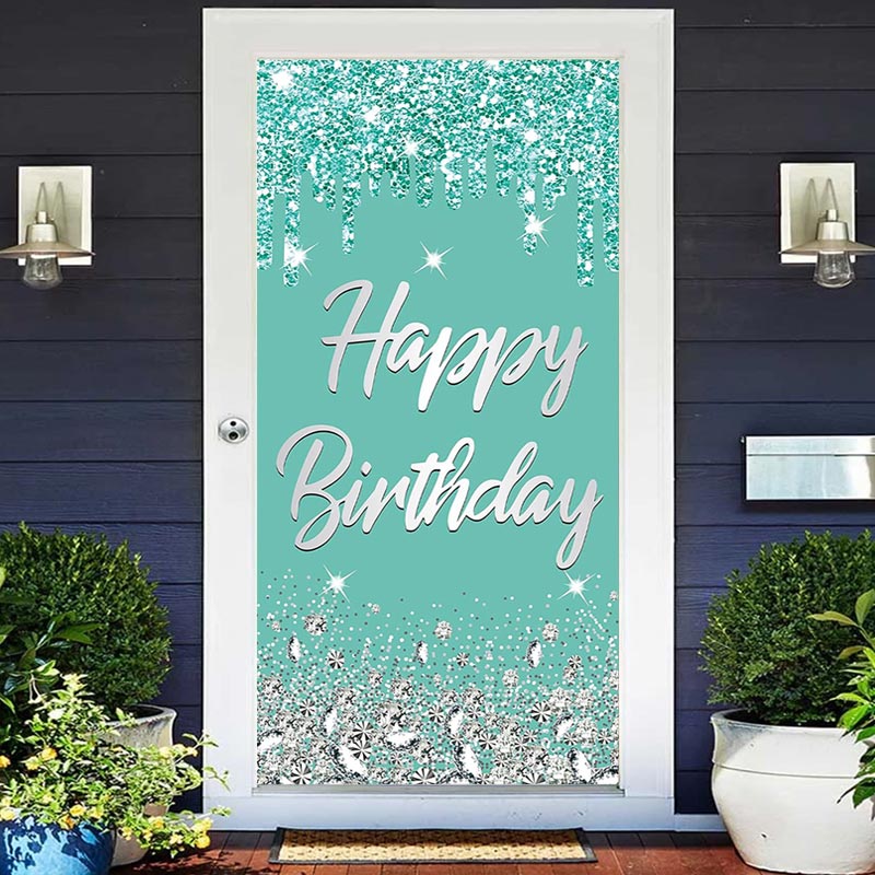 Lofaris Light Blue Glitter Diamonds Birthday Door Cover