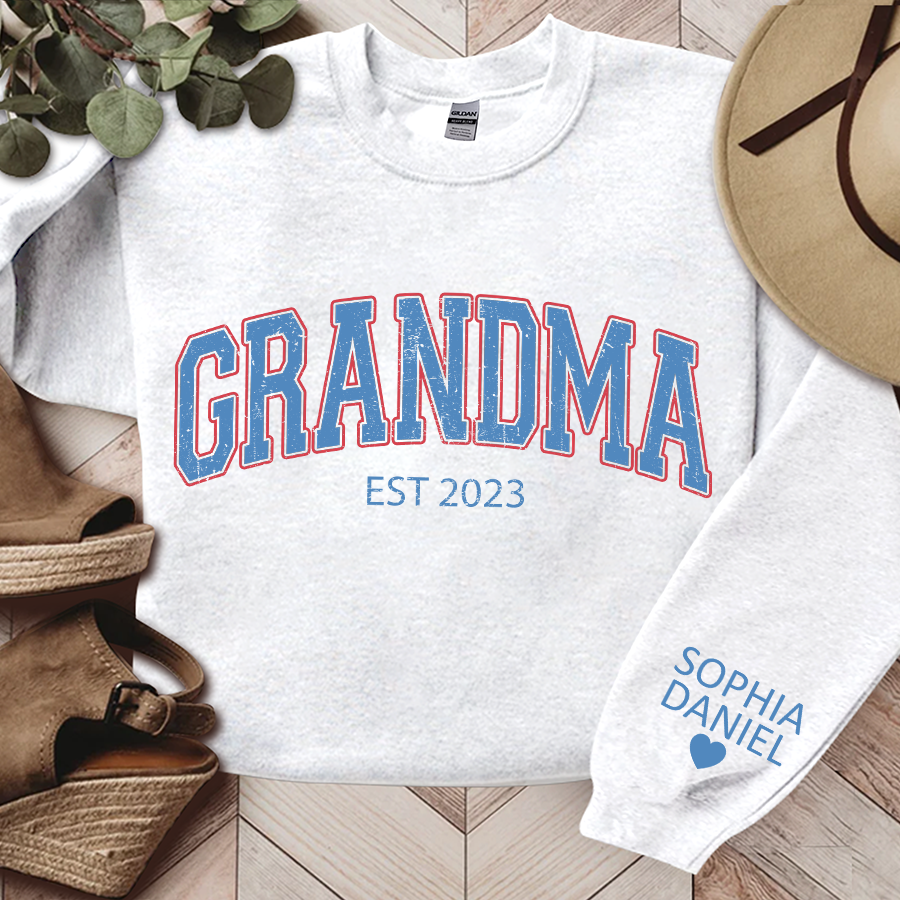 Lofaris Light Blue Grandma Est Letters Custom Sweatshirt