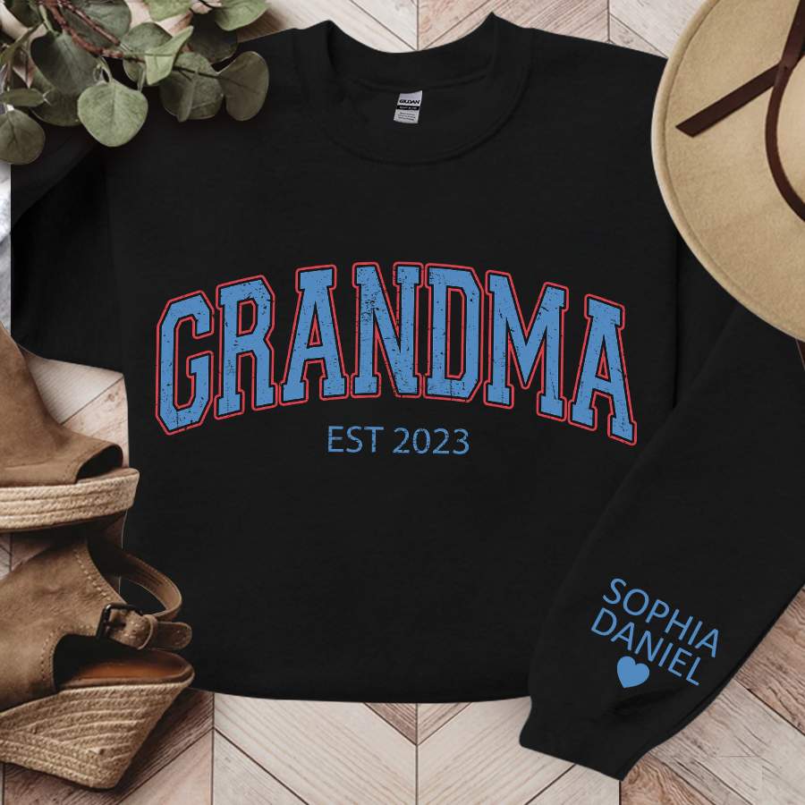 Lofaris Light Blue Grandma Est Letters Custom Sweatshirt