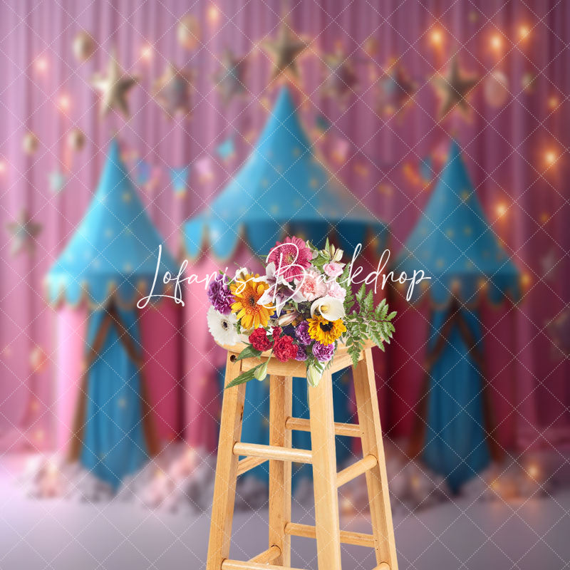 Lofaris Light Blue Pink Stars Tent Backdrop For Cake Smash