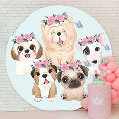 Lofaris Light Blue Puppy Dogs Round Party Backdrop Cover