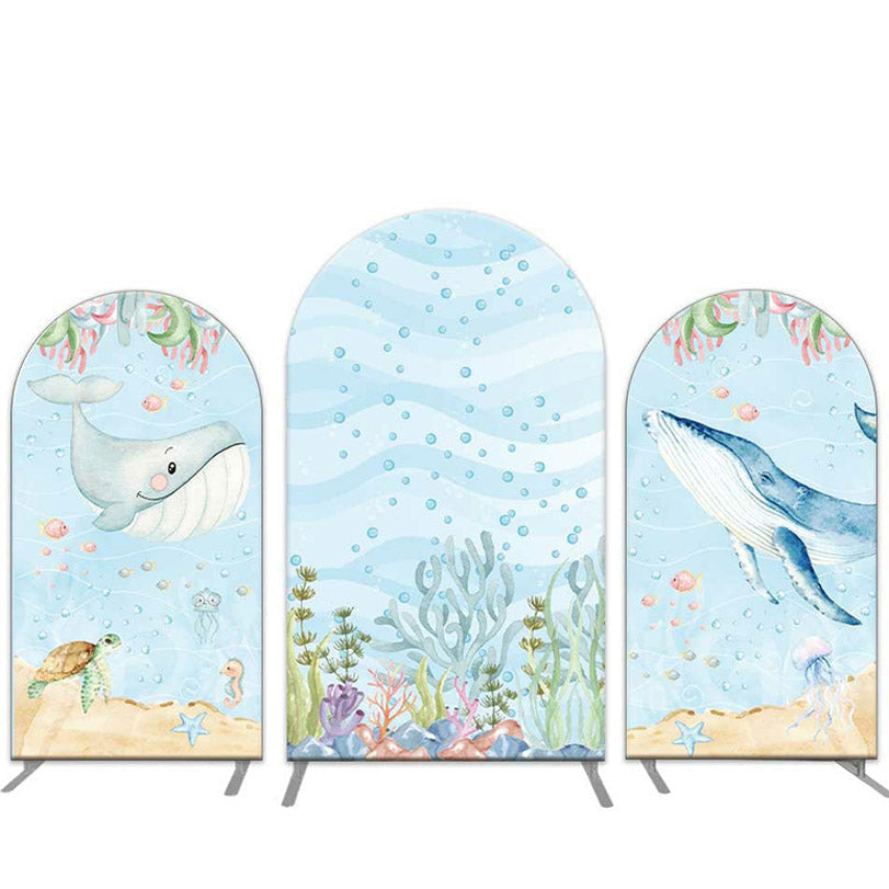 Lofaris Light Blue Seaworld Whales Birthday Arch Backdrop Kit