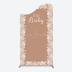 Lofaris Light Brown White Leaf Pattern Oh Baby Arch Backdrop