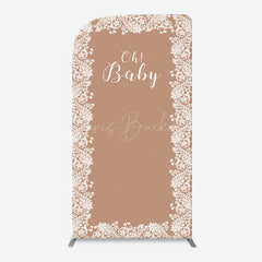 Lofaris Light Brown White Leaf Pattern Oh Baby Arch Backdrop