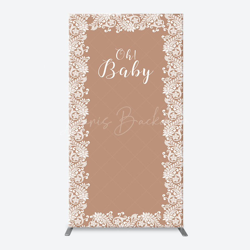 Lofaris Light Brown White Leaf Pattern Oh Baby Arch Backdrop