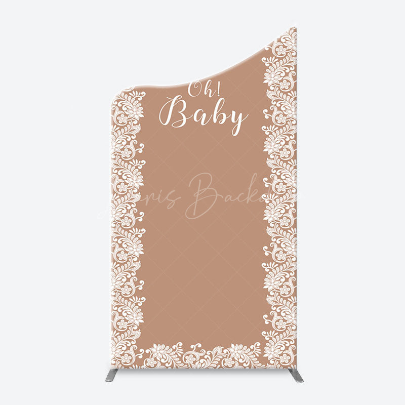 Lofaris Light Brown White Leaf Pattern Oh Baby Arch Backdrop