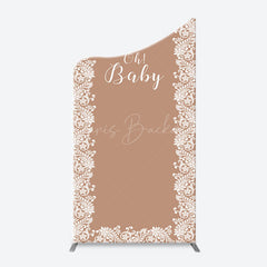 Lofaris Light Brown White Leaf Pattern Oh Baby Arch Backdrop