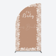 Lofaris Light Brown White Leaf Pattern Oh Baby Arch Backdrop