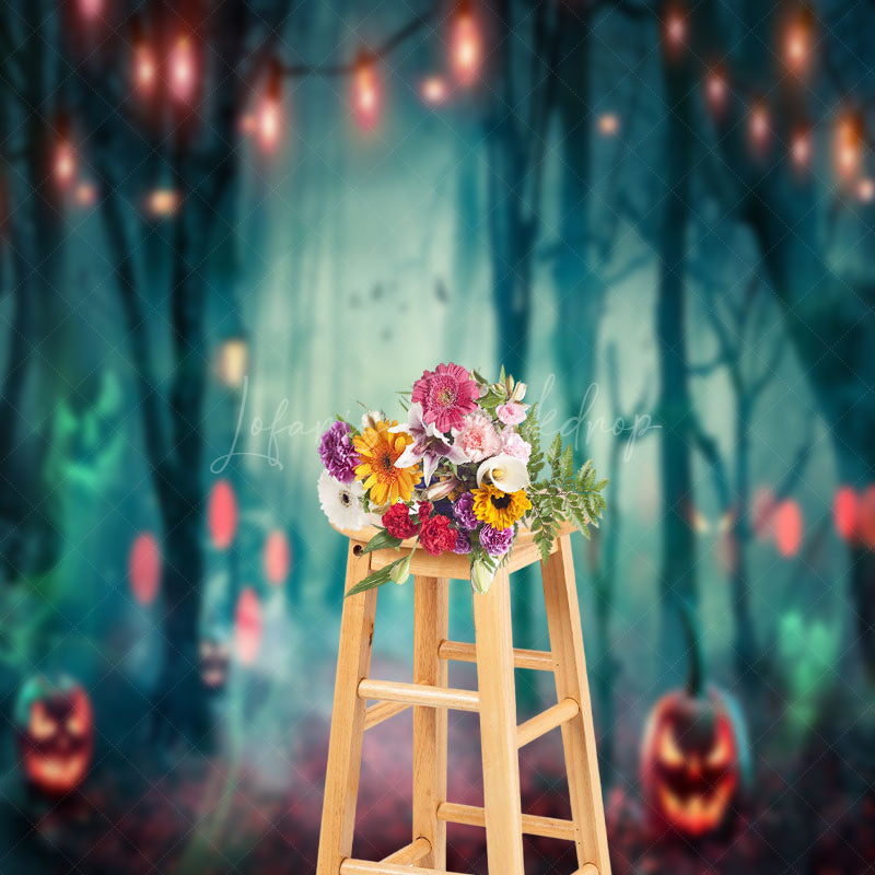 Lofaris Light Bulb Ghost Cemetery Colorful Forest Backdrop