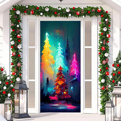 Lofaris Light Color Christmas Trees Painting Door Cover