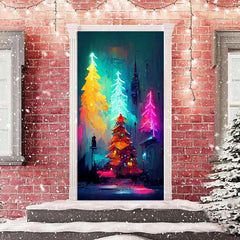 Lofaris Light Color Christmas Trees Painting Door Cover