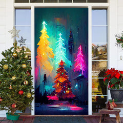 Lofaris Light Color Christmas Trees Painting Door Cover