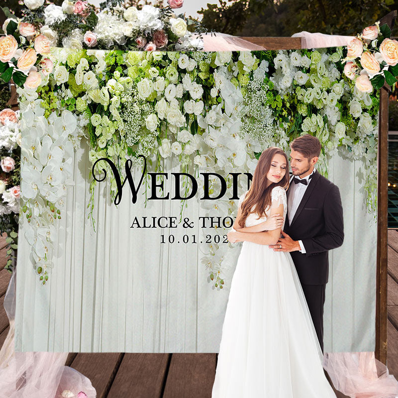 Lofaris Light Green And White Floral Curtain Wedding Backdrop