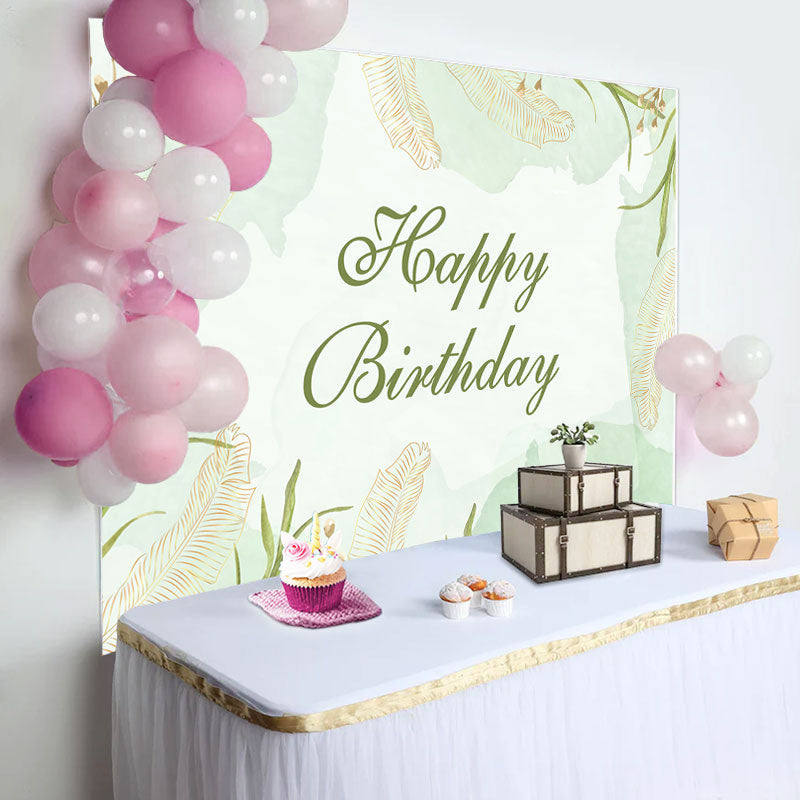 Lofaris Light Green Ink Spring Leaves Birthday Backdrop