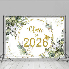 Lofaris Light Green Leaves And Gold Glitter 2026 Grad Backdrop