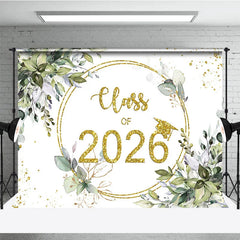 Lofaris Light Green Leaves And Gold Glitter 2026 Grad Backdrop