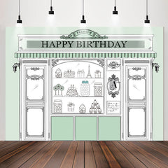 Lofaris Light Green Store Shopwindow Happy Birthday Backdrop