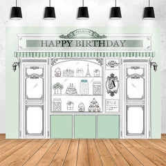Lofaris Light Green Store Shopwindow Happy Birthday Backdrop