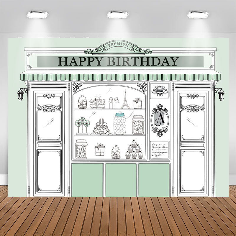 Lofaris Light Green Store Shopwindow Happy Birthday Backdrop