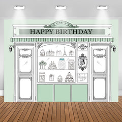 Lofaris Light Green Store Shopwindow Happy Birthday Backdrop