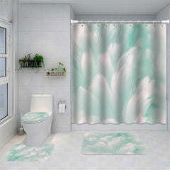 Lofaris Light Green White Feather Bathroom Shower Curtain