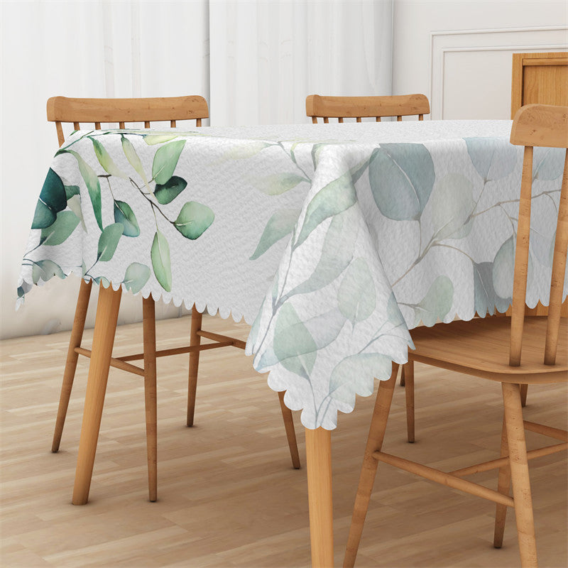 Lofaris Light Ink Green Color Leaves Rectangle Tablecloth
