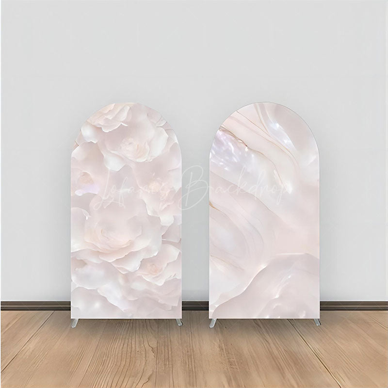 Lofaris Light Pink Floral Marble Double Sided Arch Backdrop