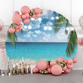 Lofaris Light Strip Hawaii Beach Palm Leaves Round Backdrop