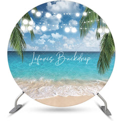 Lofaris Light Strip Hawaii Beach Palm Leaves Round Backdrop