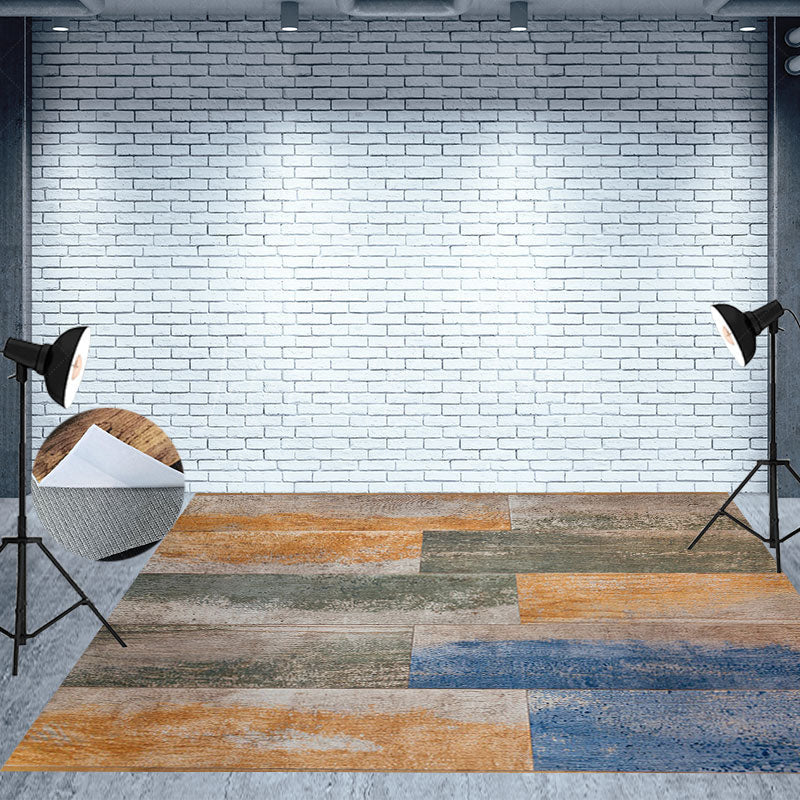 Lofaris Light Yellow Blue Paint Shabby Wood Floor Backdrop