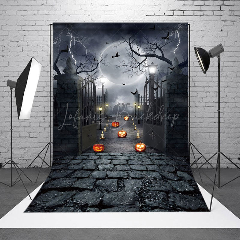 Lofaris Lightning Horror Moon Night Candle Halloween Backdrop