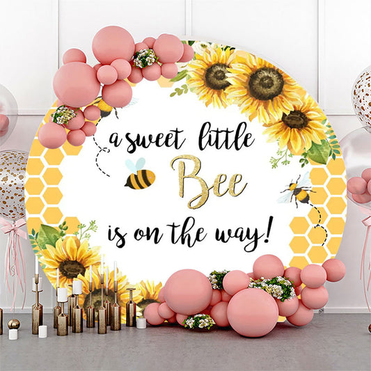 Lofaris Little Bee Honeycomb Floral Round Baby Shower Backdrop