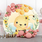 Lofaris Little Bee Honeycomb Floral Round Birthday Backdrop