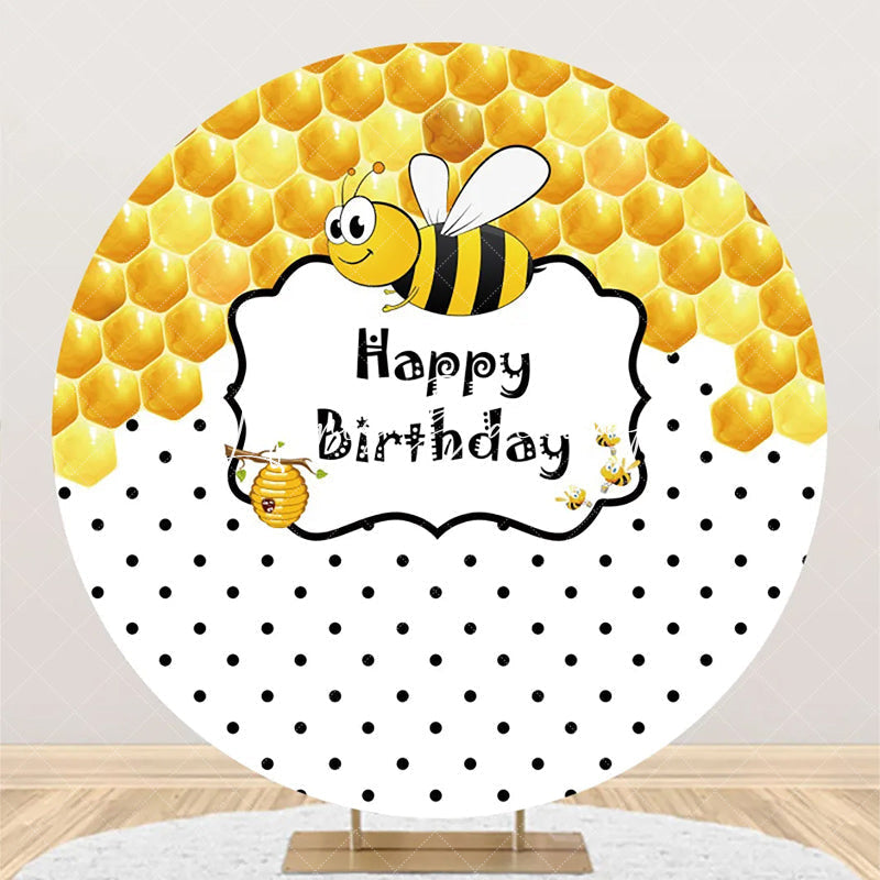 Lofaris Little Bee Honeycomb Round Happy Birthday Backdrop