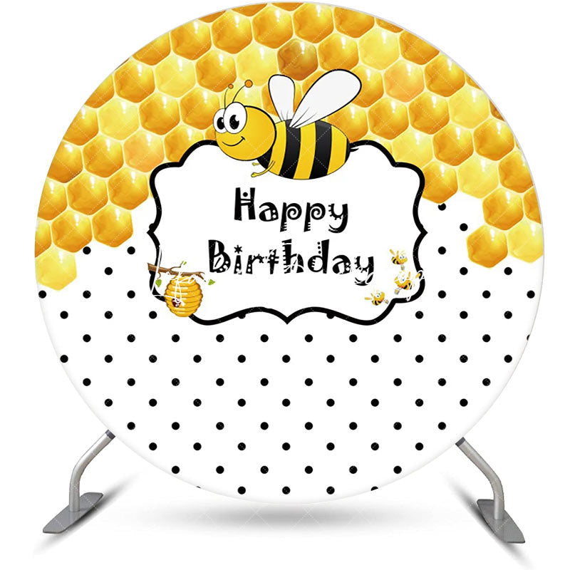 Lofaris Little Bee Honeycomb Round Happy Birthday Backdrop