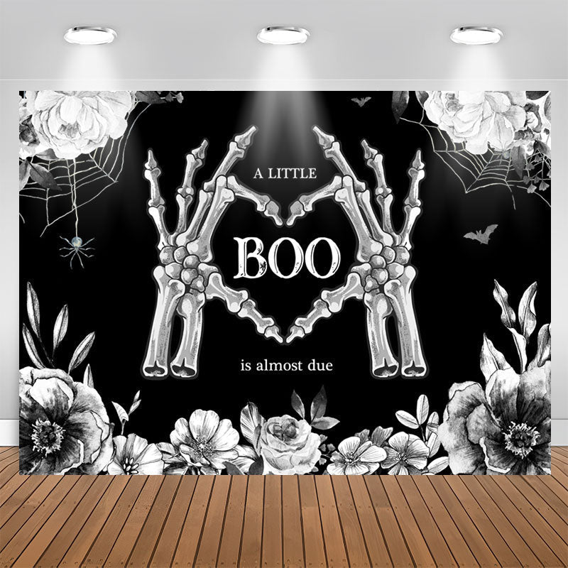 Lofaris Little Boo Bones Floral Halloween Baby Shower Backdrop